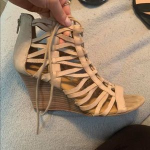 Nude Nine West Strappy Gladiator wedge heels